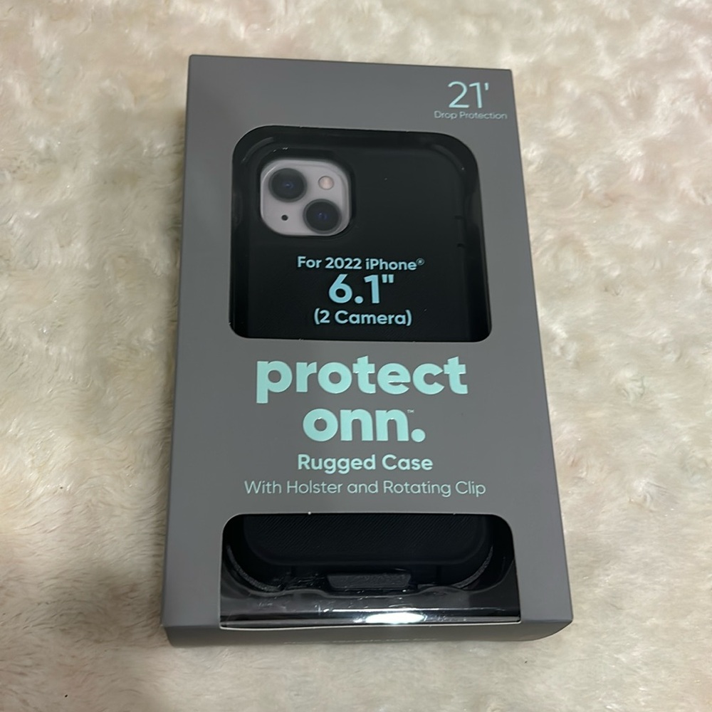 2022 iphone 6.1” (2 camera )Protect Onn Black Rugged case Holster Rotating Clip